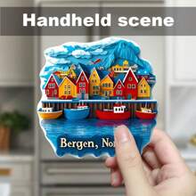 2D Flat Printing, 1pc Bergen, Norway Fridge Magnet - Acrylic & Rubber Soft Magnet, With Vibrant Bergen City Landscape Design, Octagonal Kitchen Decor Suitable For Refrigerator/Freezer, Unique Travel Souvenir Gift, Home & Household Cute Fridge Magnet