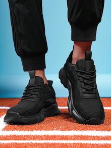 Men's Fashion Casual Sports Shoes, Thick Sole Elevated Style, Four-Season Commuting Preferred, Dynamic Texture, Unlocking Versatile Code - 黑色 - 查看 4