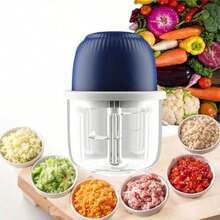 1pcs Electric Mini Garlic Chopper, Electric Garlic Chopper Portable 250 ML Food Chopper Manual, Garlic Mincer USB, Vegetable Chopper, Onion Chopper For Kitchen, Portable Small Food Processor For Garlic, Ginger, Chili, Vegetables,Garlic Chopper, Mini Portable Veggie Chopper, Garlic Grinder Masher Onion Chopper, Blender To Vegetable, Wireless Food Processor For Ginger - XANH DƯƠNG-1 cái - Xem 2