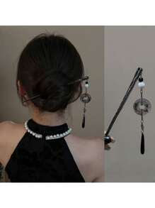 中式蝴蝶流苏吊坠发夹，高端发饰，适合搭配传统汉服、发髻延长器、发髻造型器、发髻发片、发型针、发夹、发卡、发饰、头饰、女士发饰 - 彩色 - 查看 5