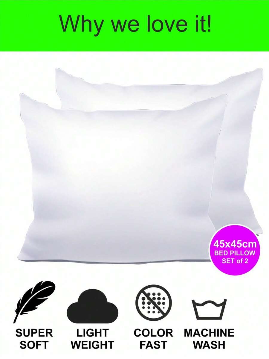 BED PILLOW For Sleeping - Soft & Breathable - 70% Cotton Pillow – D.45x45cm – Density:400gr – Natural Cotton Pillow - SET Of 2 2 Pcs - White - View 1