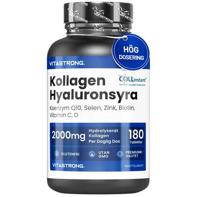 Vitastrong Collagen And Hyaluronic Acid 180 Tablets, Hydrolyzed Collagen 2000mg COLLinstant Quality, Collagen Supplement For Skin, Bones, Joints