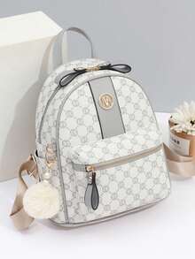 Lightweight,Business Casual Geometric Pattern Classic Backpack With Bag Charm, Women's Fashion Faux Leather School Bag for graduate, teen girls, freshman, sophomore, junior & senior in college, university & high school For Teen Girls Women College Students,Rookies & White-collar Workers Perfect for Office,College,Work ,Business,Commute,Outdoors, Travel, Outings - Multicolor - View 6