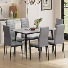 Dining Table And Chairs Set Of 6, 120CM Marble Effect Dining Table With 6 Faux Leather High Back Dining Chairs,Modern Dining Table Set For Home/Kitchen Office - Grey Table and 6 Grey Chairs - View 4