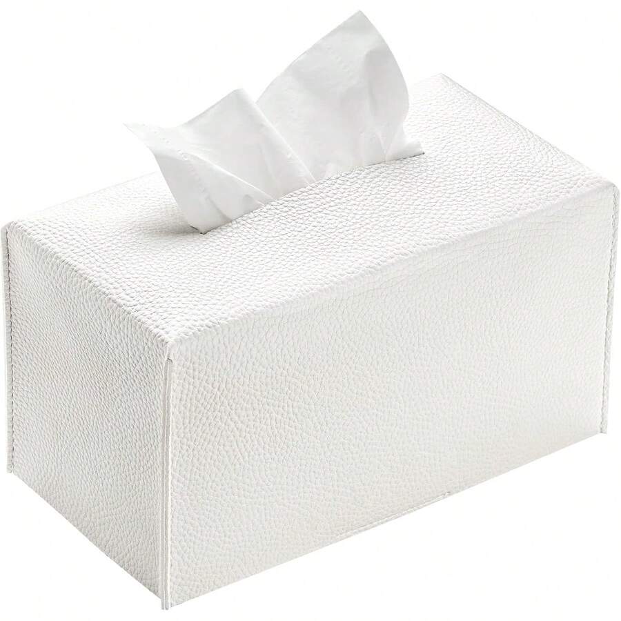 Funda Rectangular para Caja de Pañuelos, Soporte de Caja de Pañuelos de Cuero PU con Cinturón Inferior, Organizador de Caja de Pañuelos Moderno y Elegante para Hogar, Coche, Hotel, Oficina 9.5X5X5 (Blanco Oscuro) - Púrpura simple - Ver 1