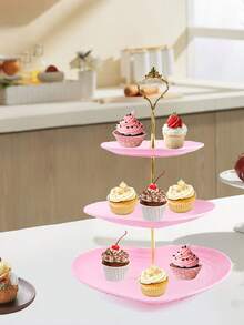 1 件甜点纸杯蛋糕架，3 层纸杯蛋糕架，适用于茶会/生日/婚礼，塑料分层托盘，带金属杆 - 粉色 - 查看 2