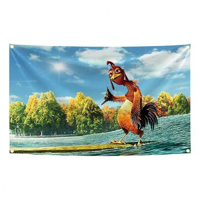 Chicken Joe Surfs Up Engraçado Meme Abstrato Desenho Animado Arte Design Tapeçaria Cor Bandeira Pendurada Na Parede Para Quarto Sala de Estar Dormitório Decoração de Festa de Halloween, Caverna do Homem, Arte Tapeçaria Banner Presente