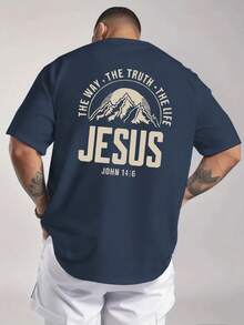 Men's "THE WAY THE TRUTH THE LIFE" Christian T-Shirt|John 14:6 Scripture & Mountain Design|Bold Faith Streetwear|100% Cotton|Unisex Fit|Ideal Gift For Believers & Worship Teams - 藏蓝色 - 查看 3