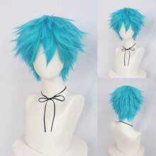 Perruque avec frange droite courte et volumineuse, perruque de cosplay unisexe pour anime, disponible en plusieurs couleurs, perruque avec frange en fibre synthétique résistante à la chaleur, apparence naturelle, haute densité, sans colle nécessaire, confortable à porter, fabriquée en fibre résistante à la chaleur, pour le quotidien, les vacances, les fêtes de Noël, les accessoires de scène, cadeau idéal - Multicolore - Voir 32