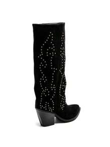 STYLEE FOOTWEAR WOMEN'S SHOES Knee-High Boots With A Cowboy Design And Decorative Metal Details. Made Of Soft Suede, They Stand Out For Their Slim Silhouette With A Pointed Toe And Slanted Mid-Heel That Provides Height Without Sacrificing Comfort. Ideal For Urban Or Bohemian Styles, They Easily Adapt To Dresses, Skirts, Or Jeans. Estimated Delivery: 1-3 Business Days (Peninsula)