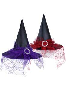 1pc Halloween Witch Hat, Costume Accessory, Witch Role Play Hat With Veil, Halloween Party Hat, Holiday Gift, Suitable For Daily Wear And Halloween