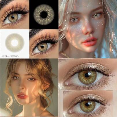 1 par de lentes de contacto invisibles gris marrón dorado azul verde con pinzas y varilla de colocación incluidas Aumento de 14.2mm 18 horas de hidratación líquido incluido lentes de contacto para juegos de rol cosplay Halloween disfraces color 1 año maquillaje