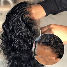 180 密度 8-34 英寸黑色短深波浪人发混合假发 5*5 4*4 13*4 13*6 无胶高清透明蕾丝前假发戴上即走无胶人发混合假发预拔婴儿头发角色扮演假发 - 自然色&黑色系 - 查看 9