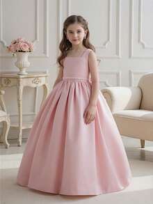 少女优雅蝴蝶结后背深 V 领公主裙，适合生日派对、婚礼、花童、舞会、节日场合 - 粉色 - 查看 2