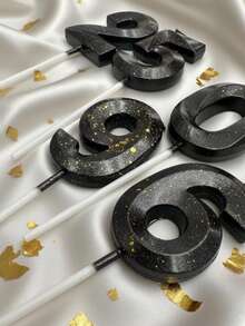 1pc Black 0-9 Number Diamond With Gold Paint Shaped Birthday Cake Decorations Candles Winter Gift For Women