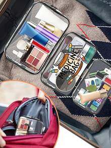 新款药品收纳袋 - 透明洗漱包、医疗包、旅行必需品、带拉链的便携式旅行洗漱包、沙滩透明PVC洗漱包、防水收纳袋、透明收纳袋、数据线和USB接口收纳袋、机场航空标准PVC化妆包，可存放药品、医疗包等，适用于假期返校用品药品收纳包，适用于学校应急包 - 彩色 - 查看 4