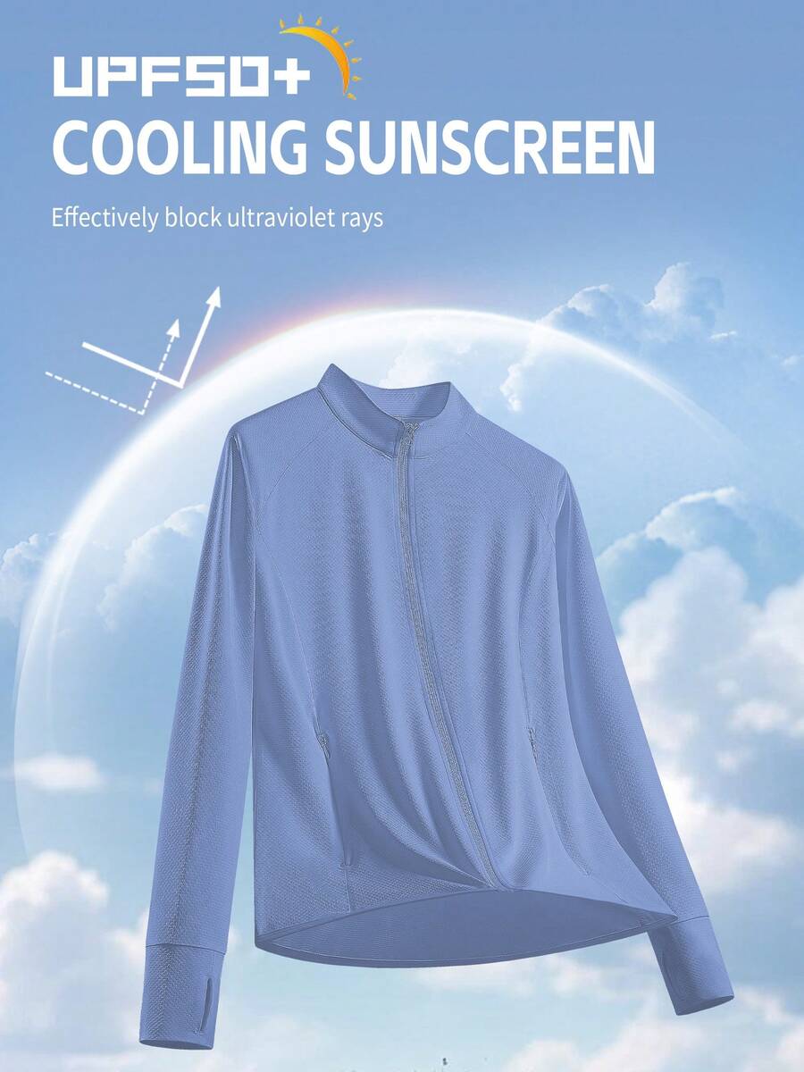 Women Plus Size Summer UPF 50+ UV Breathable Jacket With Pockets Outdoor Clothing Stand-Up Collar Sun-Protective Lightweight And Breathable Jacket
