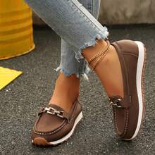 Women Flat Round Toe Slip On Loafer Shoes Low Heel Wedge Buckle Soft Bottom - 咖啡棕 - 查看 7