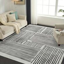 Velvet Flat Geometric Print Entrance Plaid Entrance Room Modern Minimalist Striped Carpet, Machine Washable, Flat Woven Lightweight Polyester Blend, Office Bedroom Indoor Carpet, Retro Design Home Decoration, Suitable For Living Room Dining Room Multifunctional Carpet Minimalism, Abstract Style Light Color Carpet, Simple Yet Extraordinary - 彩色 - 查看 4