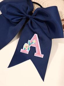 1 件海军蓝啦啦队蝴蝶结，适合女士女孩 A-Z 字母刺绣罗缎丝带蝴蝶结发带纯色字母花朵刺绣蝴蝶结发带优雅蝴蝶结松紧带休闲纯色蝴蝶结发绳啦啦队蝴蝶结橡皮筋女士发饰、马尾辫夹、发圈、发带、弹性发带、家居美容女士配饰礼品 - 藏蓝色 - 查看 3