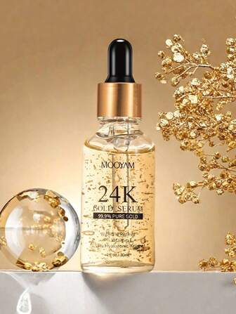 IREV 30ml 24K黄金透明质酸精华液配金箔面部精华，祛皱紧致，含维生素E和视黄醇透明质酸精华