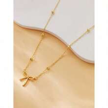 1pc Gold Bowknot Pendant Necklace - Stainless Steel Bead Chain For Women Girls, Minimalist Cute Dainty Jewelry, Fashion Versatile Elegant Layering Necklace, High-End Daily Wear Accessory For Dates, Perfect Birthday Holiday Gift