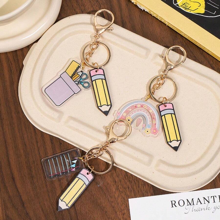 1pc Graduation Season College Style Big Pencil With 2D Acrylic Colorful Flag Book Key Pendant Holiday Gift For Teachers Teachers Small Gift Pendant Used As A Souvenir Daily Versatile Pendant Inspirational Pencil Keychain Set For Teachers And Students - 2025 Graduation Gift, Classroom Decor, Backpack Charm Back To School Season Bag Charms Car Accessories Friend Sister Gift Ideas