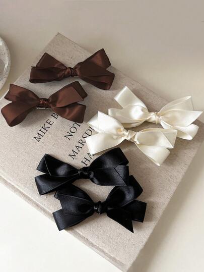 6pcs/3pcs/2pcs/1pc Women 4.72in/12cm Black/Beige/Brown Double Layered Bow Hair Clips, Elegant Minimalist Vintage Chic Street Style, Suitable For Daily Wear, Commute, Travel, School, Party, Gift, Claw Clips, Hair Claws, Hair Slide, Hair Barrettes, Alligator Hair Clip, Fall Fashion, Autumn, Winter Outfit For Women, Bows, Cute, Hair Accessories