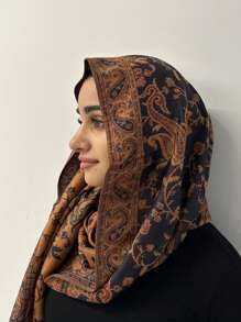 1 件女士佩斯利花纹和花卉刺绣波西米亚风格头巾围巾，复古休闲防晒披肩，适合日常穿着，秋冬