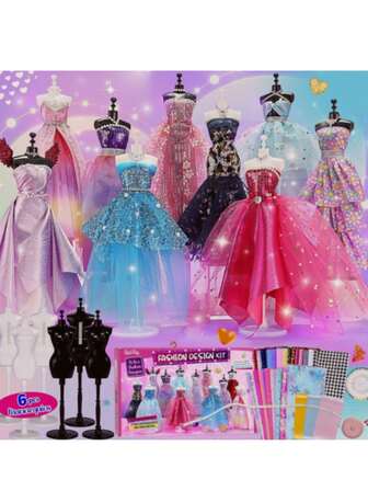 Fashion Designer Kit For Girls With 6 Mannequins - Arts And Crafts Kit- Sewing Kit For Girls Doll Accessories DIY Set Creativity DIY Arts & Crafts Toys With Mannequins Gift For 6-8 8-12 Year Old-Gifts For Teen Christmas Girls