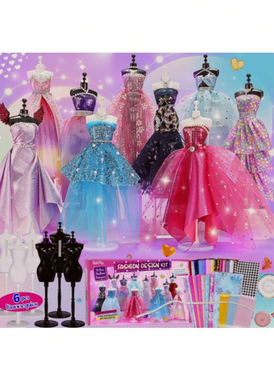 Fashion Designer Kit For Girls With 6 Mannequins - Arts And Crafts Kit- Sewing Kit For Girls Doll Accessories DIY Set Creativity DIY Arts & Crafts Toys With Mannequins Gift For 6-8 8-12 Year Old-Gifts For Teen Christmas Girls - Multicolor - View 1