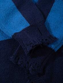 ANDREILEE Plaid V-Neck Long Sleeve Dropped Shoulder Letter Print Casual Loose Unisex Button-Up Cardigan, Suitable For Spring, Autumn, Winter - Blue - View 8