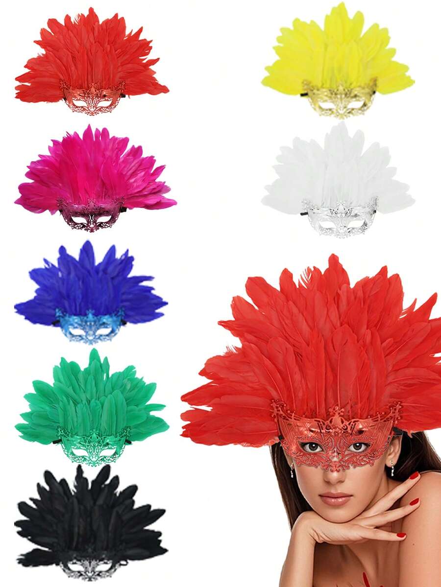 D EXCEED 1/2/3/4 Pcs Women's Venetian Replica Artificial Feather Half Mask Headpiece – For Cosplay Events, Halloween Celebrations, Carnival Party, Elegant Masquerade Balls & Themed Parties