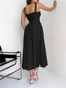 Women's Corset Dress Summer Casual Slit Spaghetti Strap Formal Midi Length Flowy Dress,Party New Year Warm Thermal Christmas Gift - màu đen - Xem 3