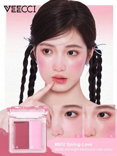 VEECCI Dual-Color Dual-Texture Cream Blush,Brightens Plump And Bouncy, Easy To Blend Long-Lasting,Blush Balm Buttery Blush, Great For Beginners