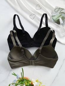 2 件女士舒适多色睡眠无线软杯纯色 Bralette 内衣文胸 - 彩色 - 查看 2
