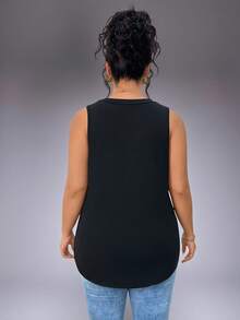 1 pieza Camiseta sin mangas deportiva de verano de talla grande con abertura lateral, color negro - Negro - Ver 9