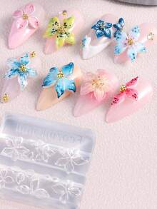 3件套3D亚克力花朵迷你硅胶美甲模具，浮雕花卉美甲饰品雕刻模板，凝胶指甲油模板，DIY美甲工具，2个硅胶模具+1支雕刻笔 - 無色 - 查看 5