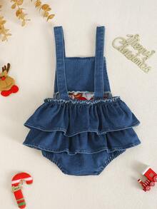 Baby Mädchen Weihnachtsmann bestickte Denim Kleid