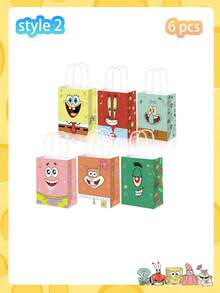 SpongeBob SquarePants 3/4/6/12 piezas Bolsas de regalo de papel con temática de Bob Esponja, personajes de dibujos animados de estrella de mar y cangrejo, ideal para decoración de fiestas, perfecto como obsequio de fiesta para amigos - Multicolor - Ver 15