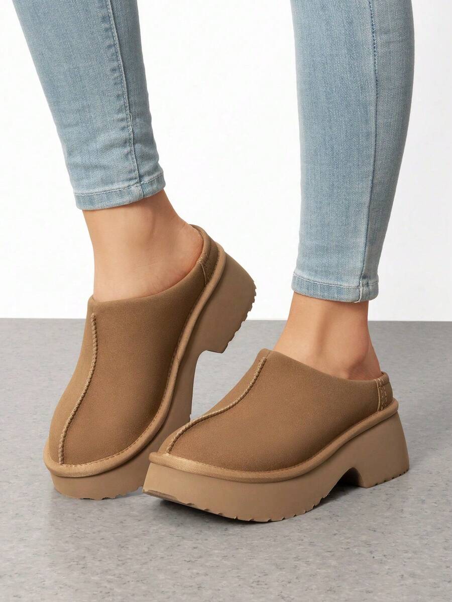 Women Platform Mules Wedge Closed Toe Clogs Faux Suede Slip On Memory Foam Non-Slip Lightweight Casual Slippers Shoes Autumn Winter - Màu Tím - Xem 1