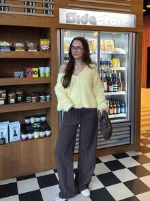 SEREN Autumn And Winter New Cream Yellow V-Neck Single Row Button Long Sleeved Cardigan Top, Fashionable, Gentle, Romantic, Simple, Versatile, Korean Elegant And Sweet, Suitable For Daily Commuting, Street Side Sweaters Cardigans Autumn Women's Clothing