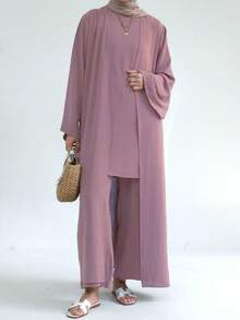 1pc Classic Solid Color Soft & Breathable Abaya, Versatile Muslim Women Wear - Multicolor - View 21