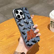 Ốp lưng điện thoại cá nhân hóa hình quả bí ngô và con dơi tương thích với iPhone 16 Pro Max, 15/14 Plus, 13, 12, 11 - Khung đen Xám bạc - Xem 4