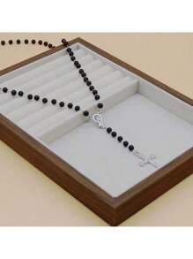 1pc Black Elegant Classic Pearl Long Necklace With Fashionable Cross Pendant, Beaded Chain Necklace, Versatile Accessory For Women & Men, Suitable For Party, Daily Wear, School, Travel