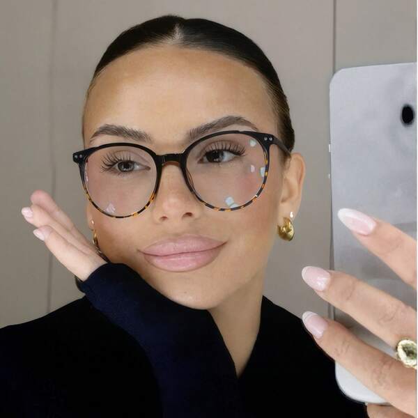 1pc Women's Acrylic Casual Colorful Conflict Round Frame Fashion Glasses, Suitable For Reading And Commuting, Suitable For Photography, Travel, Driving