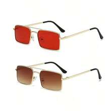 1 件男士时尚眼镜，商务老板眼镜，方形镜框，透明镜片，红色，时尚百搭，双桥时尚眼镜，欧美新款，金属框架眼镜