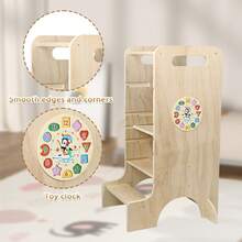 Torre de aprendizaje para niños, torre auxiliar de cocina, taburete de escalada de tablero multicapa, escalera infantil antideslizante, torre de madera para niños pequeños con taburete de altura regulable, taburete auxiliar de cocina para niños pequeños - 90 x 54 x 38 cm - Color de la madera - Ver 5