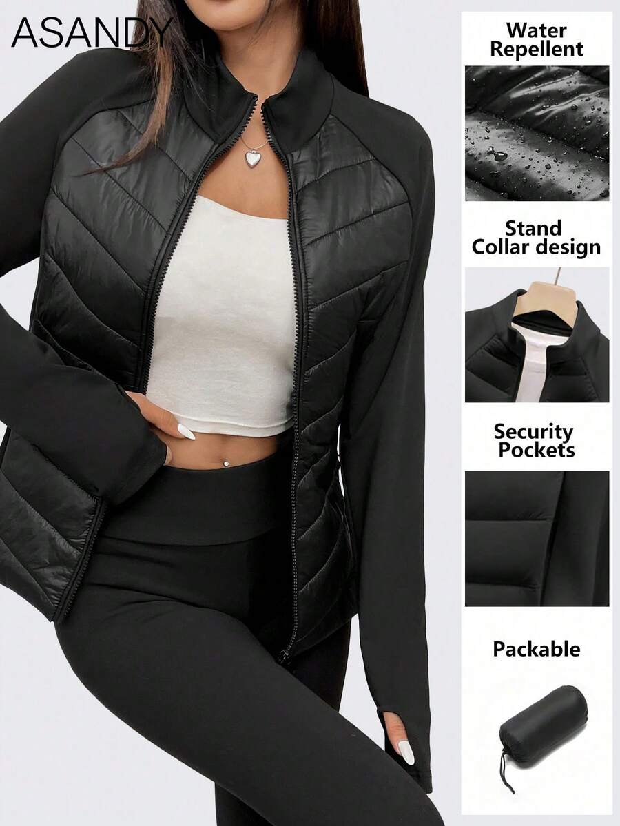 ASANDY 女士秋冬轻薄保暖修身时尚羽绒服 休闲黑色 - 黑色 - 查看 1