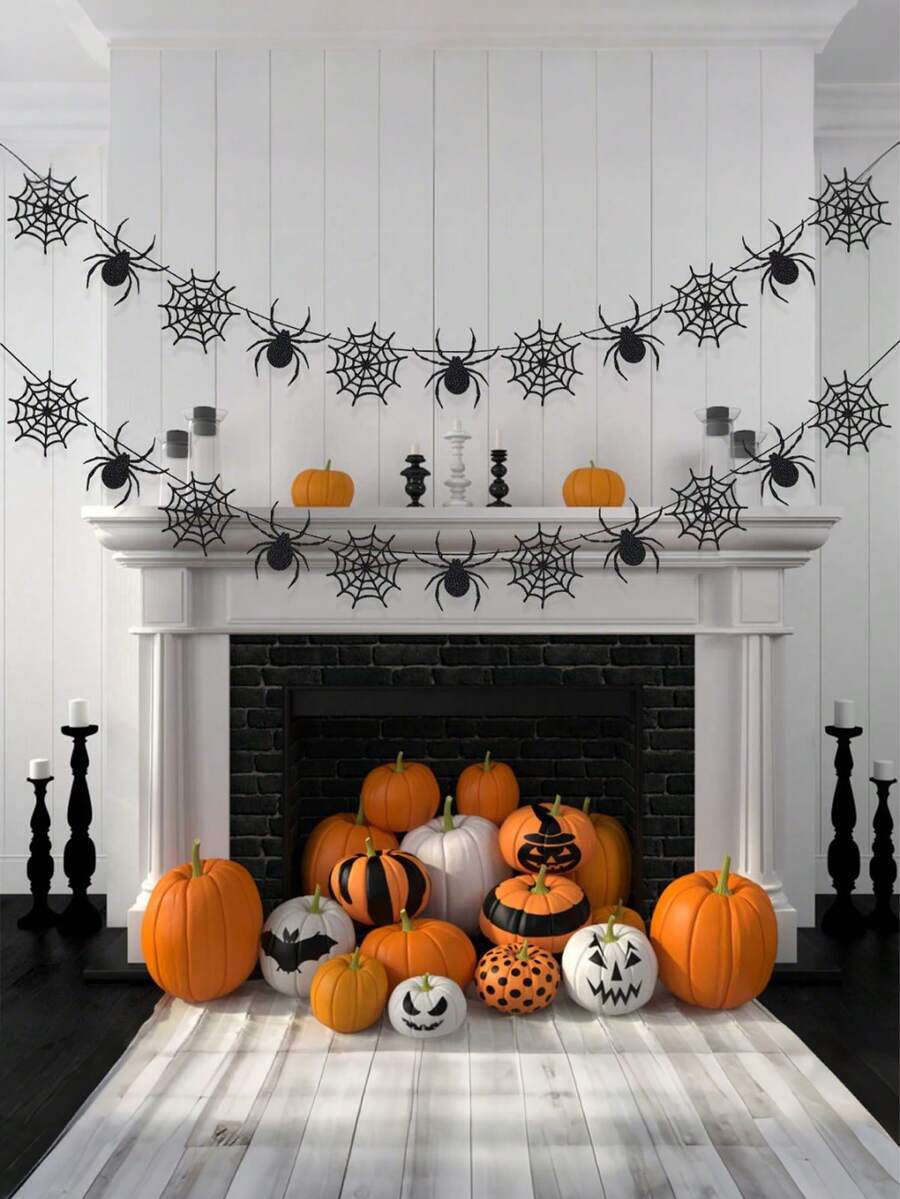 18 buc banner negru cu pânză de păianjen de Halloween, decorațiuni de petrecere de Halloween, decor de păianjen de Halloween, decor de banner cu pânză de păianjen suspendat, ghirlandă de Halloween cu banner, ghirlandă cu pânză de păianjen neagră cu sclipici - decorațiuni de petrecere de Halloween, decor de păianjen de Halloween, decor de Halloween, decor de toamnă, decorațiuni de Halloween, decor de banner cu pânză de păianjen suspendat, articole pentru petrecere de Halloween ghirlandă Halloween, decorațiuni de petrecere de Halloween - Negru - Vizualizare 1